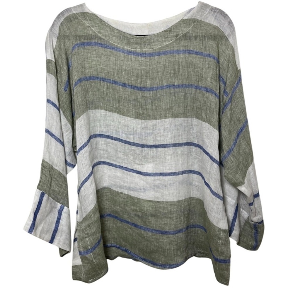 Sartoria Saracena Italian Linen Lagenlook Stripe Tunic Top Blue Green M - Picture 1 of 8
